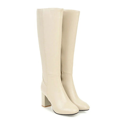 Damen Stiefeletten – Veganes Leder – Blockabsatz – Quadratische Spitze – Reißverschluss