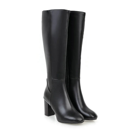 Damen Stiefeletten – Veganes Leder – Blockabsatz – Quadratische Spitze – Reißverschluss