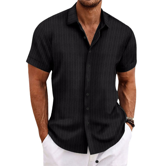 Herren Kurzarmhemd – Relaxed Fit – Jacquardstruktur –  Knopfleiste