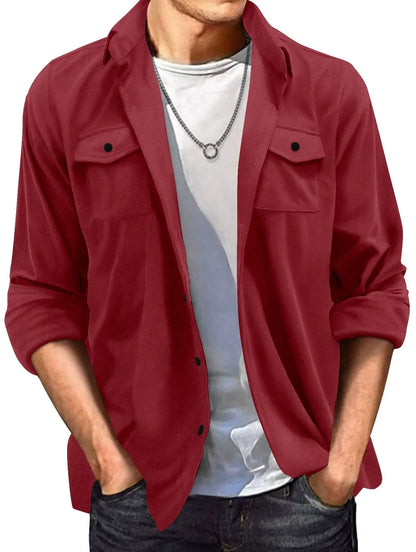 Herren Freizeitjacke – Regular Fit – Wildlederoptik – Knopfleiste – Umlegekragen