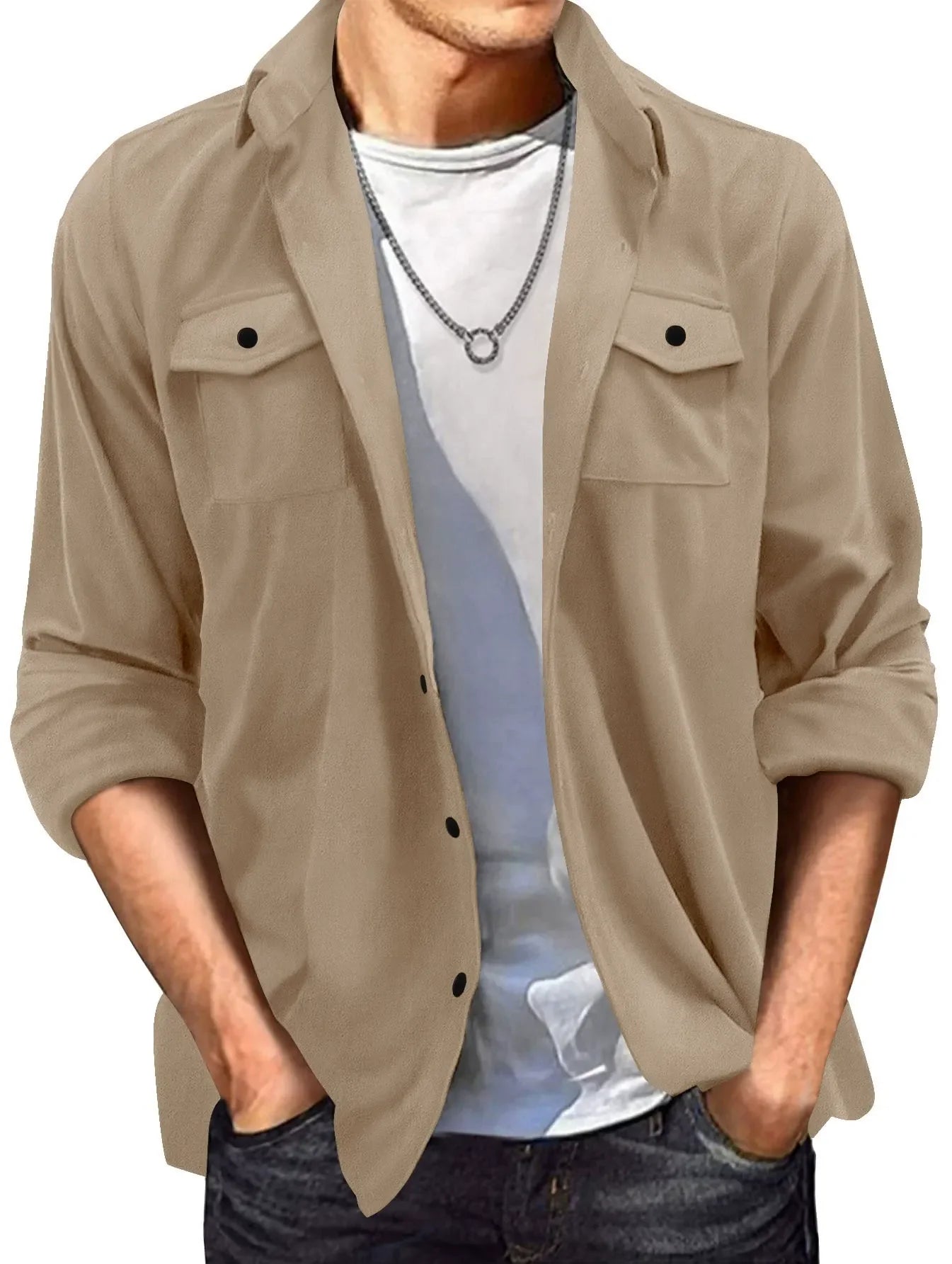 Herren Freizeitjacke – Regular Fit – Wildlederoptik – Knopfleiste – Umlegekragen
