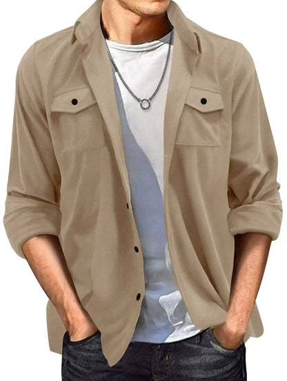 Herren Freizeitjacke – Regular Fit – Wildlederoptik – Knopfleiste – Umlegekragen