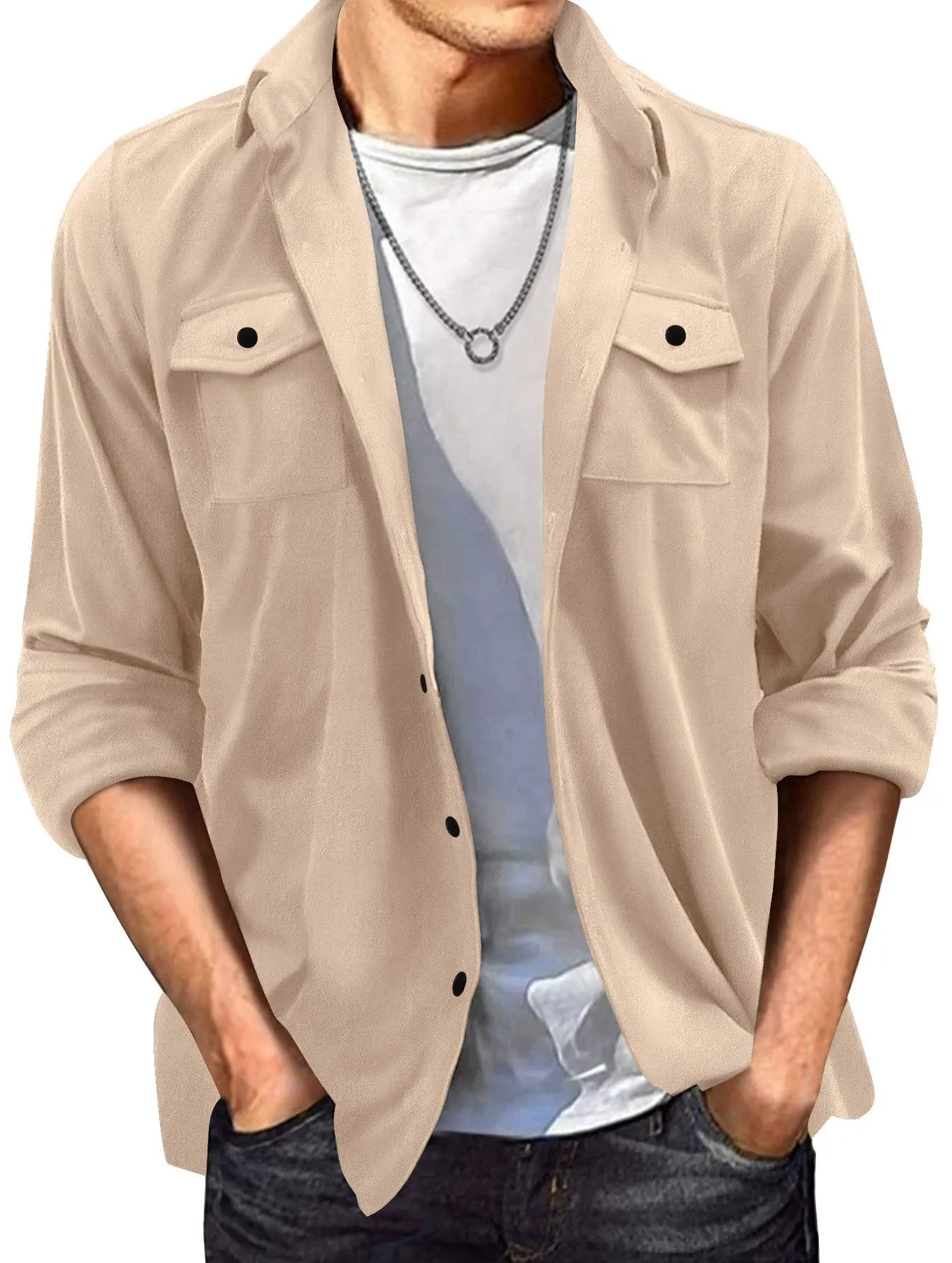 Herren Freizeitjacke – Regular Fit – Wildlederoptik – Knopfleiste – Umlegekragen