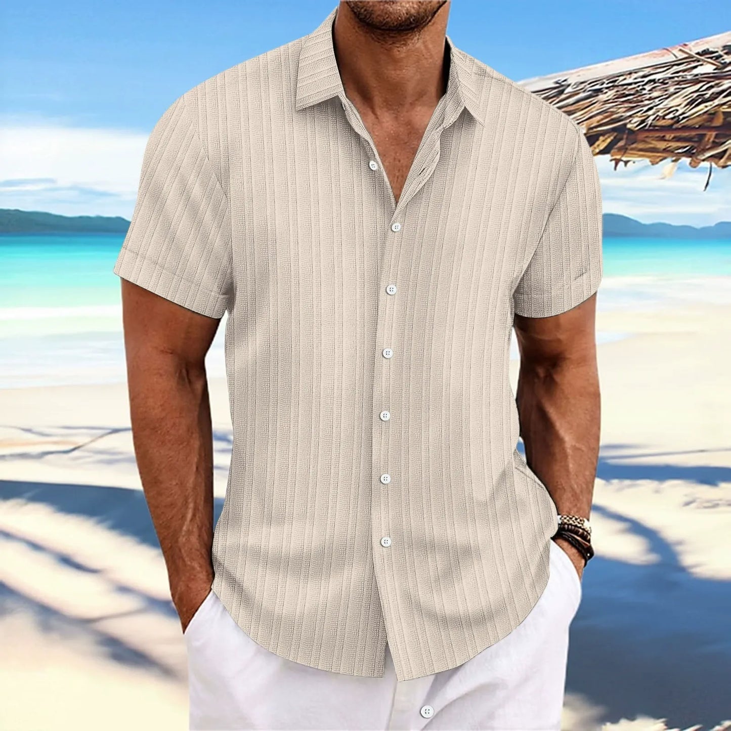 Herren Kurzarmhemd – Relaxed Fit – Jacquardstruktur –  Knopfleiste