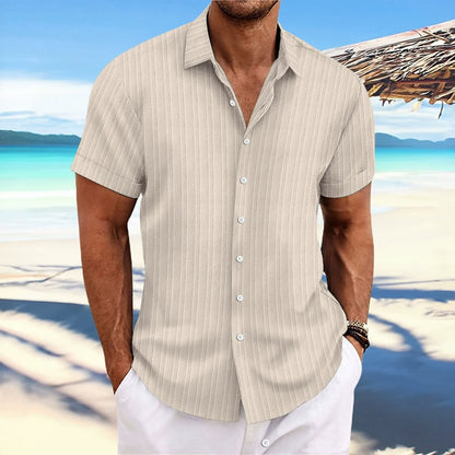 Herren Kurzarmhemd – Relaxed Fit – Jacquardstruktur –  Knopfleiste