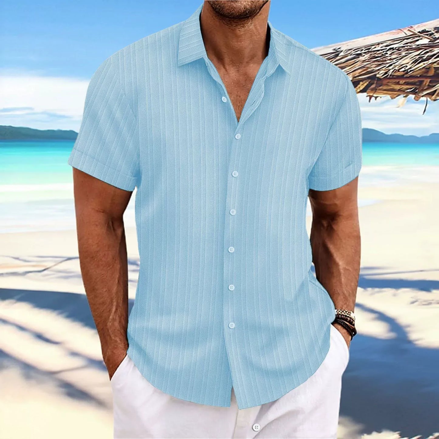 Herren Kurzarmhemd – Relaxed Fit – Jacquardstruktur –  Knopfleiste