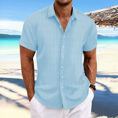 Herren Kurzarmhemd – Relaxed Fit – Jacquardstruktur –  Knopfleiste