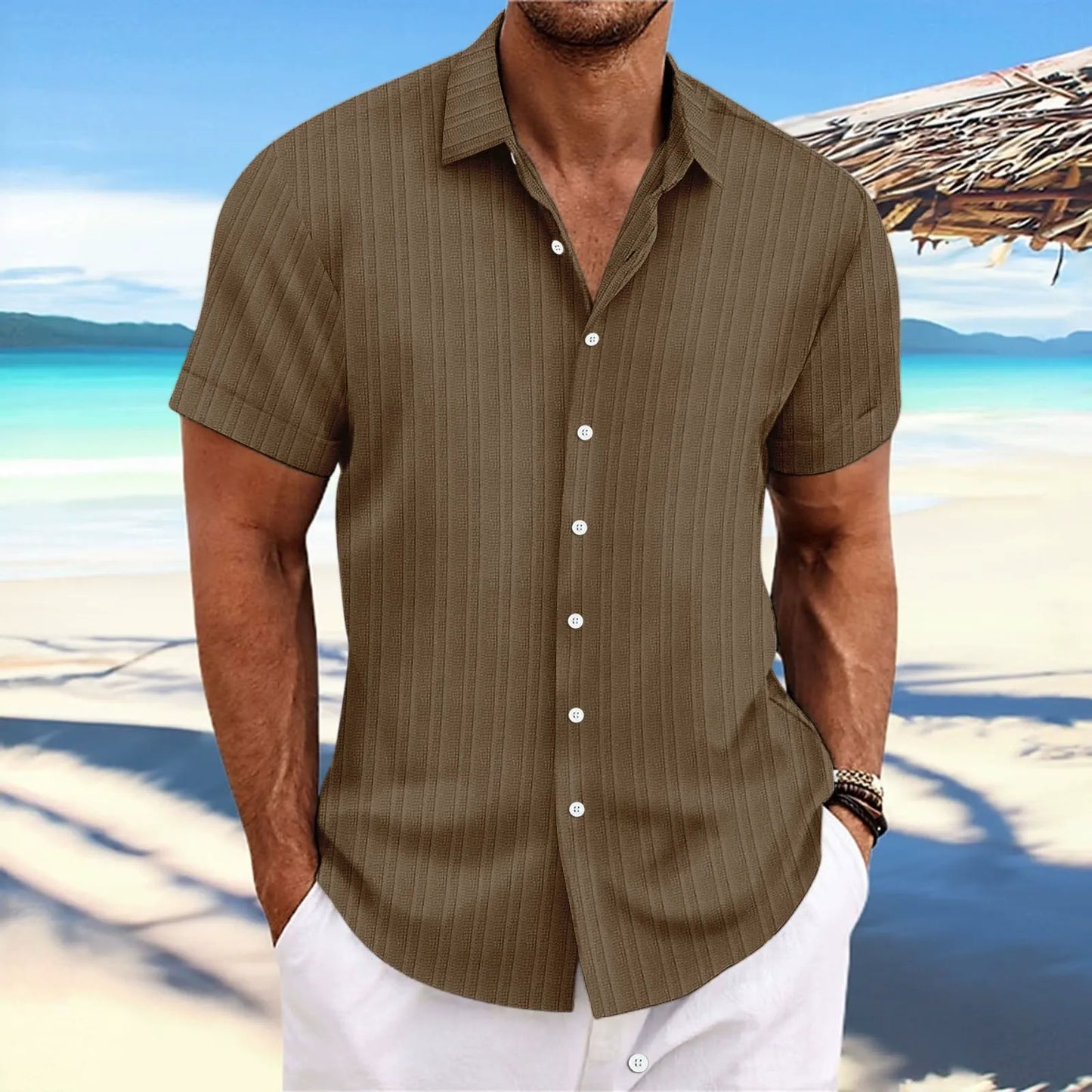 Herren Kurzarmhemd – Relaxed Fit – Jacquardstruktur –  Knopfleiste