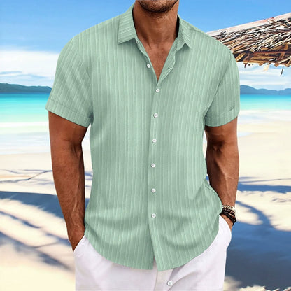 Herren Kurzarmhemd – Relaxed Fit – Jacquardstruktur –  Knopfleiste