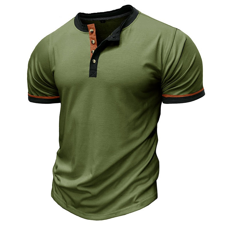 Herren Henley Shirt – Cotton – Regular Fit – Kurzarm mit Kontrastdetails