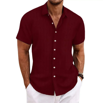 Herren Kurzarmhemd – Relaxed Fit – Jacquardstruktur –  Knopfleiste