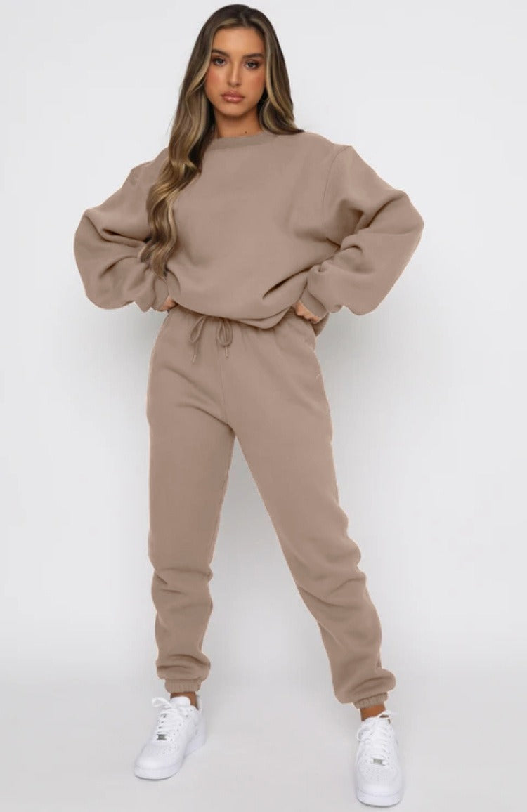 Damen Sportanzug Set – Lockerer Schnitt – Baumwollmix – Langarm mit Knopfleiste – Lang