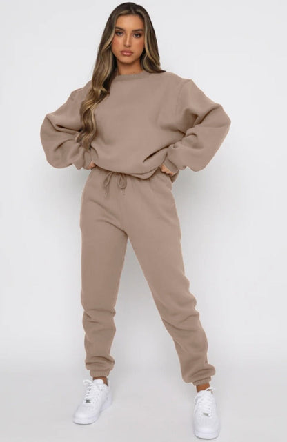 Damen Sportanzug Set – Lockerer Schnitt – Baumwollmix – Langarm mit Knopfleiste – Lang
