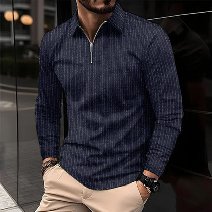 Herren Langarmhemd – Slim Fit – Stehkragen – Reißverschluss – Atmungsaktiv Baumwolle