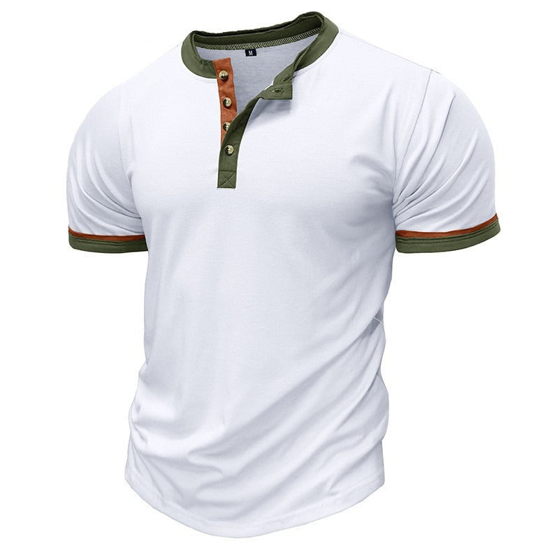 Herren Henley Shirt – Cotton – Regular Fit – Kurzarm mit Kontrastdetails