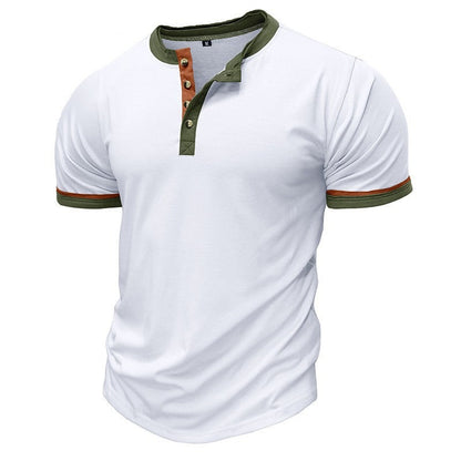 Herren Henley Shirt – Cotton – Regular Fit – Kurzarm mit Kontrastdetails