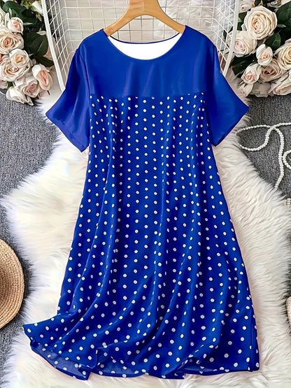 Damen A-Linienkleid – Polka Dots – Knielang – Kurzarm – Leichter Stoff – Casual Fit