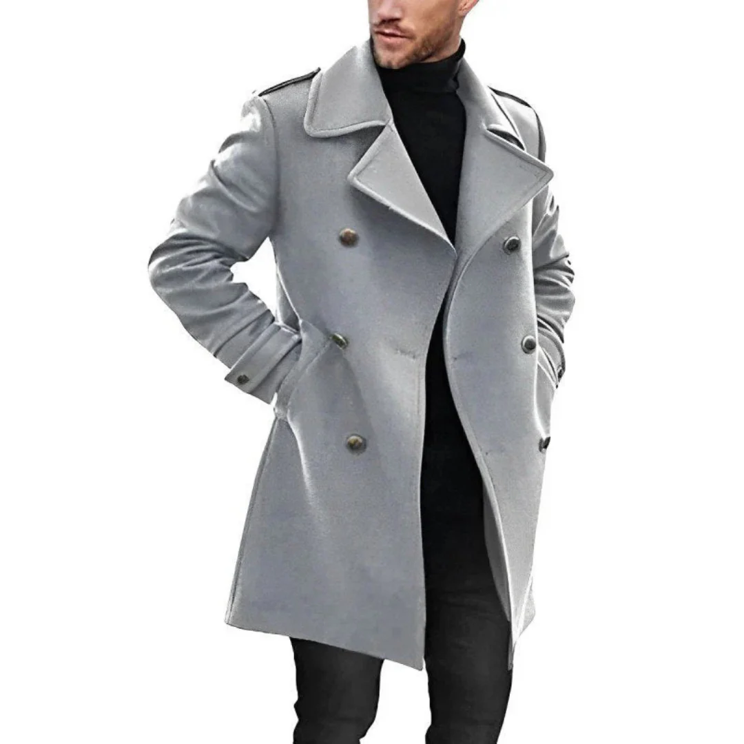 Herren Trenchcoat – Wollmix – Taillierter Schnitt – Zweireihig – Mittellang
