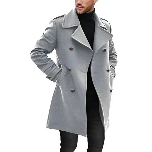 Herren Trenchcoat – Wollmix – Taillierter Schnitt – Zweireihig – Mittellang