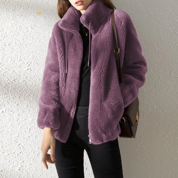 Damen Fleecejacke – Oversize Schnitt – Reversibel – Hoher Kragen mit Reißverschluss