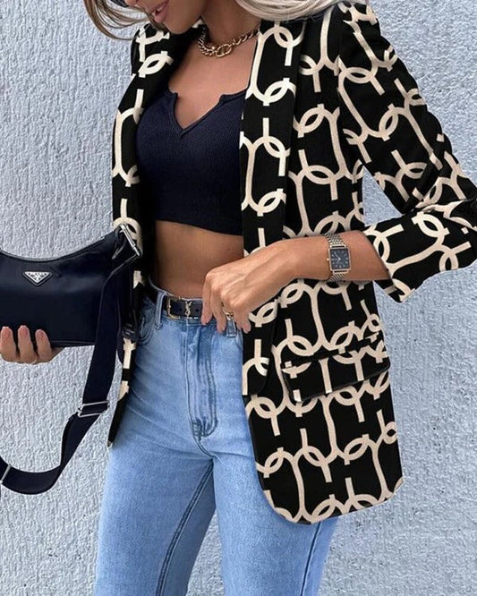Damen Blazer – Slim Fit – Grafikmuster – Strukturierter Schnitt – Hüftlang – Langarm