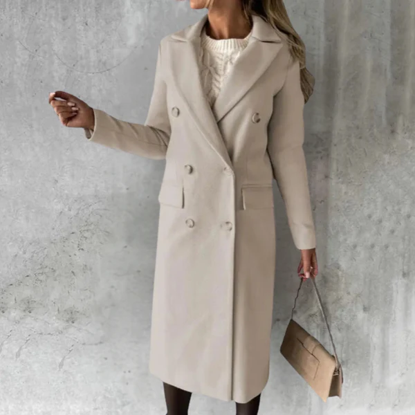 Damen Trenchcoat – Taillierter Schnitt – Wolle – Doppelreiher – Reverskragen – Knielang