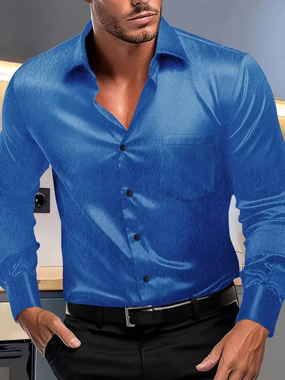 Herren Button-Up Hemd – Slim Fit – Seidiges Finish – Kentkragen – Brusttasche