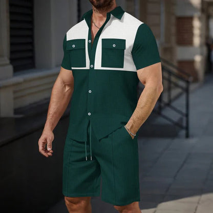 Herren Kurzarmhemd – Regular Fit – Baumwollgefühl – Brusttaschen – Kontrastdetails