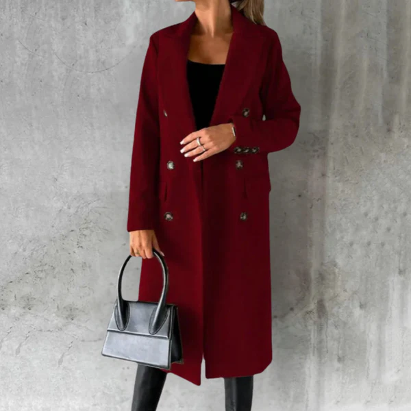 Damen Trenchcoat – Taillierter Schnitt – Wolle – Doppelreiher – Reverskragen – Knielang