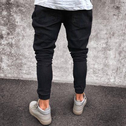 Herren Jogginghose – Slim Fit – Stretch-Denimlook – Rippdetails – Bündchenabschluss