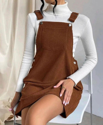 Damen Midikleid mit Trägern – Cord – Lockerer Schnitt – Verstellbare Schnallen – Freizeitkleidung