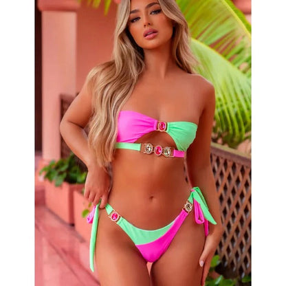 Damen Bikini Set – Formschöne Passform – Raffung – Trägerlos – Glitzerdetails