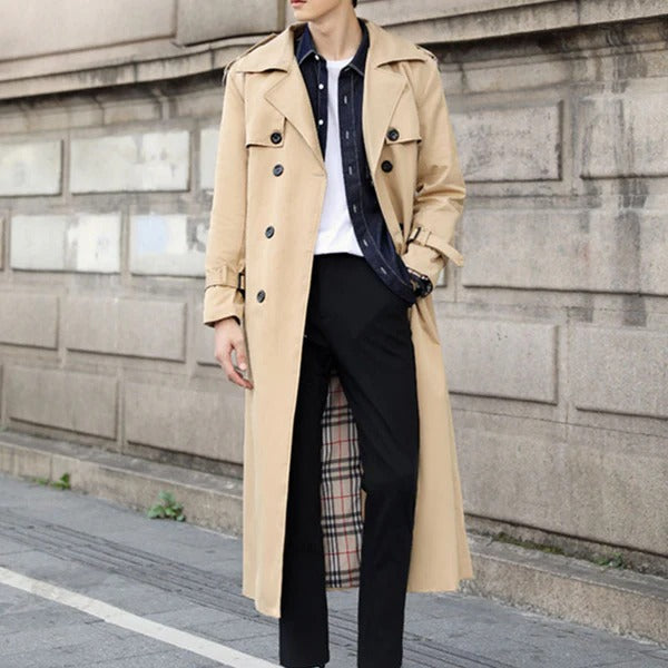Herren Trenchcoat – Tailored Fit – Doppelreiher – Gürtel – Cotton – Lang