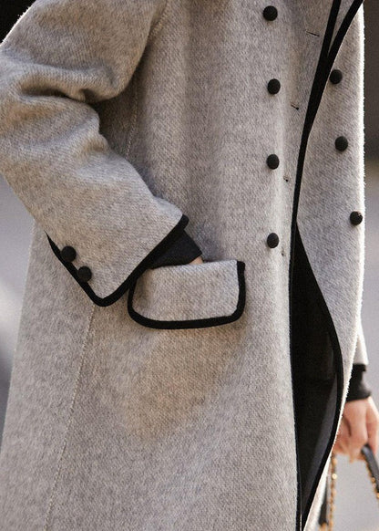 Damen Trenchcoat – Wollmix – Taillierter Schnitt – Doppelreiher – Patchwork-Design