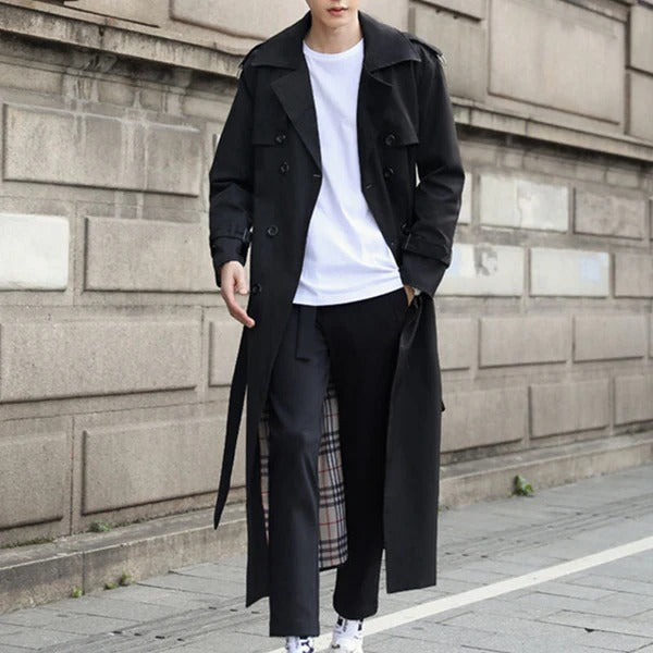 Herren Trenchcoat – Tailored Fit – Doppelreiher – Gürtel – Cotton – Lang