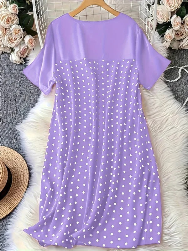 Damen A-Linienkleid – Polka Dots – Knielang – Kurzarm – Leichter Stoff – Casual Fit