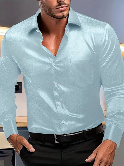 Herren Button-Up Hemd – Slim Fit – Seidiges Finish – Kentkragen – Brusttasche