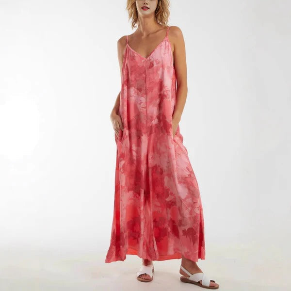 Damen Maxikleid – Lockerer Schnitt – Verstellbare Träger – Atmungsaktiver Stoff