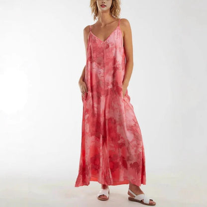 Damen Maxikleid – Lockerer Schnitt – Verstellbare Träger – Atmungsaktiver Stoff