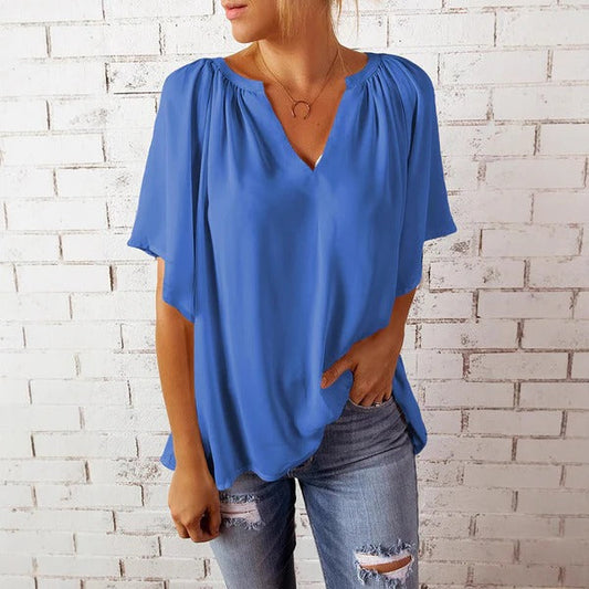 Damen Bluse – Lockerer Schnitt – V-Ausschnitt – Kurzarm – Leicht und Atmungsaktiv