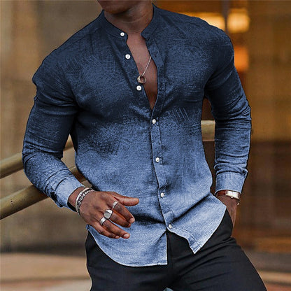 Herren Freizeithemd – Slim Fit – Cottonmix – Stehkragen – Ombre – Knopfleiste