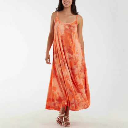 Damen Maxikleid – Lockerer Schnitt – Verstellbare Träger – Atmungsaktiver Stoff