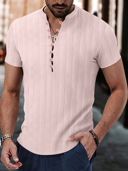 Herren Henley Shirt – Slim Fit – Jacquard Muster – Kurzarm für Freizeit
