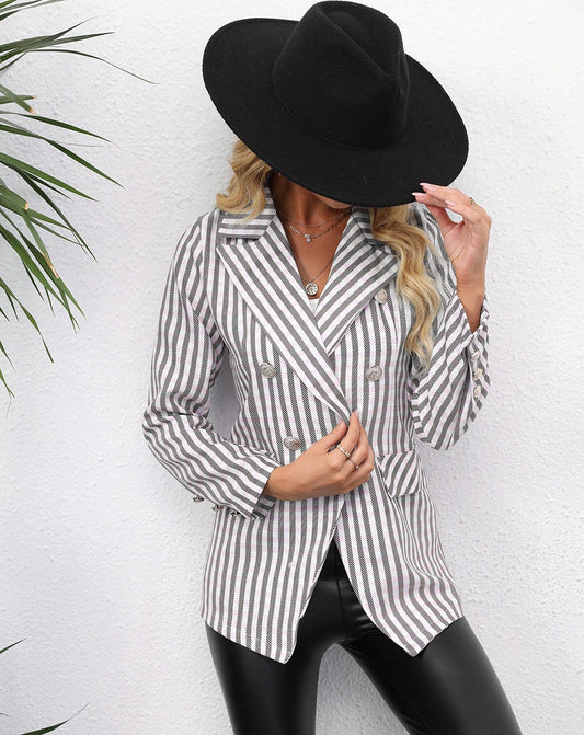 Damen Blazer – Taillierte Passform – Doppelreihig – Vertikale Streifen – Elegant