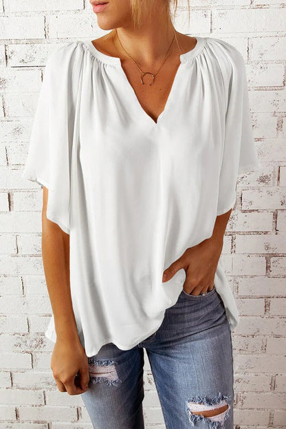 Damen Bluse – Lockerer Schnitt – V-Ausschnitt – Kurzarm – Leicht und Atmungsaktiv