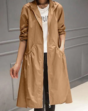 Damen Trenchcoat – Wasserdicht – Lockere Passform – Mit Kapuze und Reißverschluss