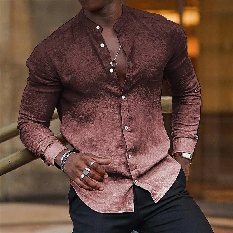 Herren Freizeithemd – Slim Fit – Cottonmix – Stehkragen – Ombre – Knopfleiste