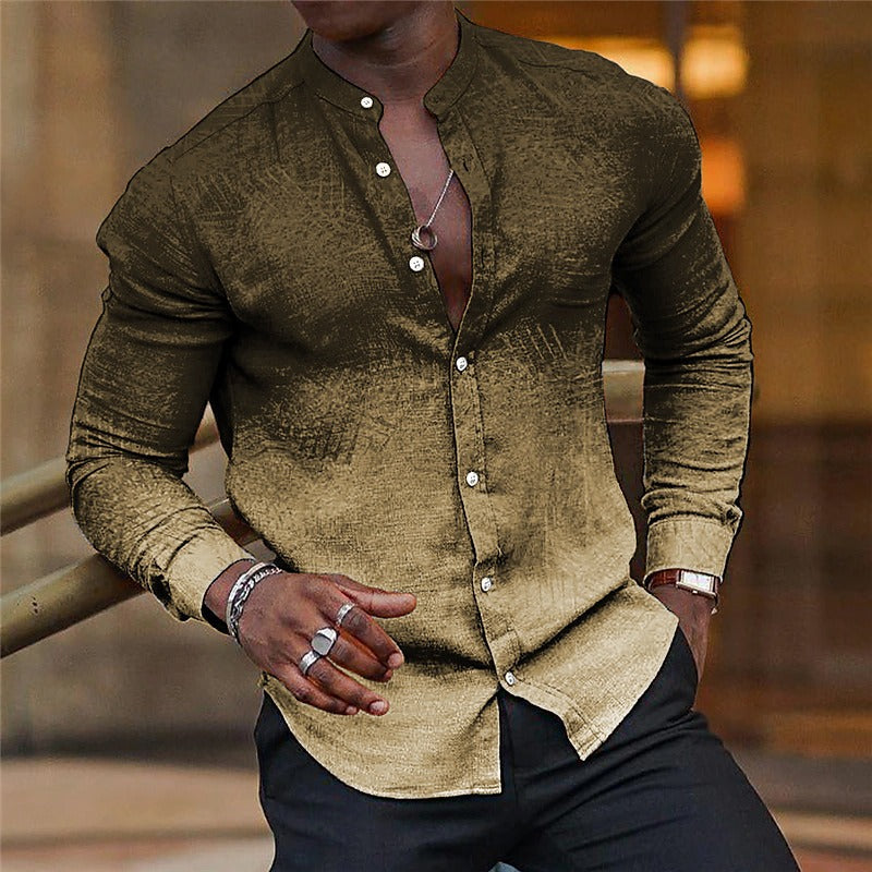 Herren Freizeithemd – Slim Fit – Cottonmix – Stehkragen – Ombre – Knopfleiste