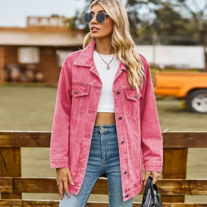 Damen Jeansjacke – Oversized Fit – Mit Kapuze – Knopfleiste und Taschen