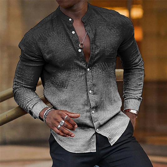 Herren Freizeithemd – Slim Fit – Cottonmix – Stehkragen – Ombre – Knopfleiste